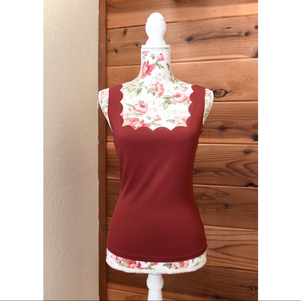 Burgundy Scalloped Trim Top